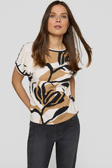 LEAF PRINT GLITTER ACCENTS T-SHIRT
