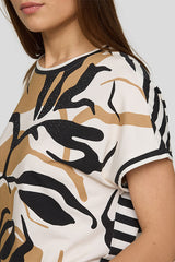 LEAF PRINT GLITTER ACCENTS T-SHIRT