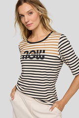 MESSAGE PRINT STRIPED T-SHIRT
