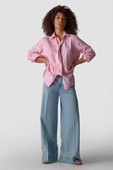 TIE BELT HEART EMBROIDERY BLOUSE