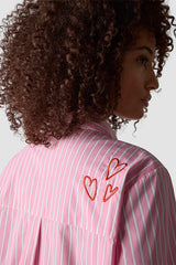 TIE BELT HEART EMBROIDERY BLOUSE