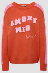 LETTERING CONTRASTING COLORS KNIT SWEATER