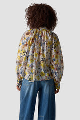 FLORAL PRINT STAND-UP COLLAR BLOUSE