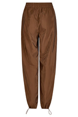 BROWN DRAWSTRING WIDE-LEG TRACK TROUSERS