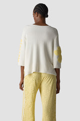 TEXTURED FLOWERS 3/4 SLEEVES SWEATER