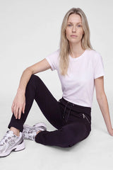BLACK DECORATIVE SEAMS JERSEY TROUSERS