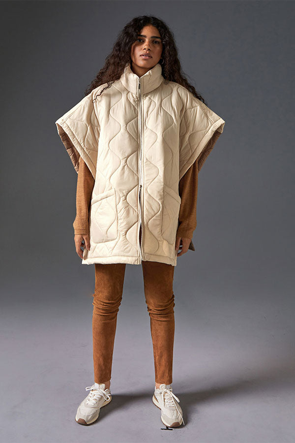 BEIGE OVERSIZED SLEEVELESS PADDED JACKET