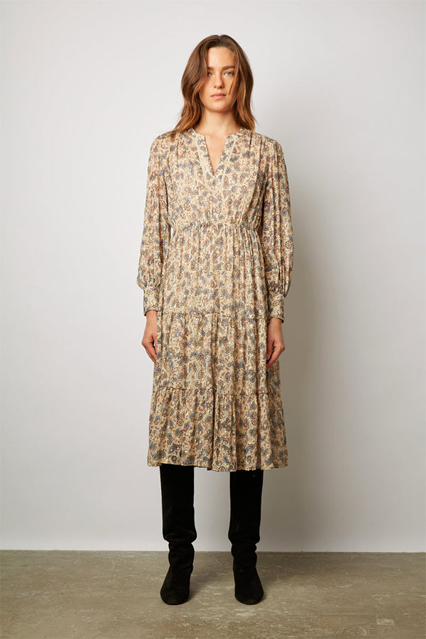 JANET LUREX THREAD PAISLEY PRINT MAXI DRESS