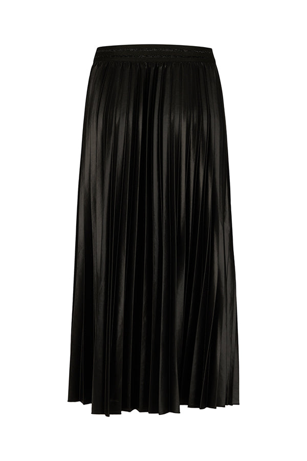 BLACK SHINY PLEATED LONG SKIRT