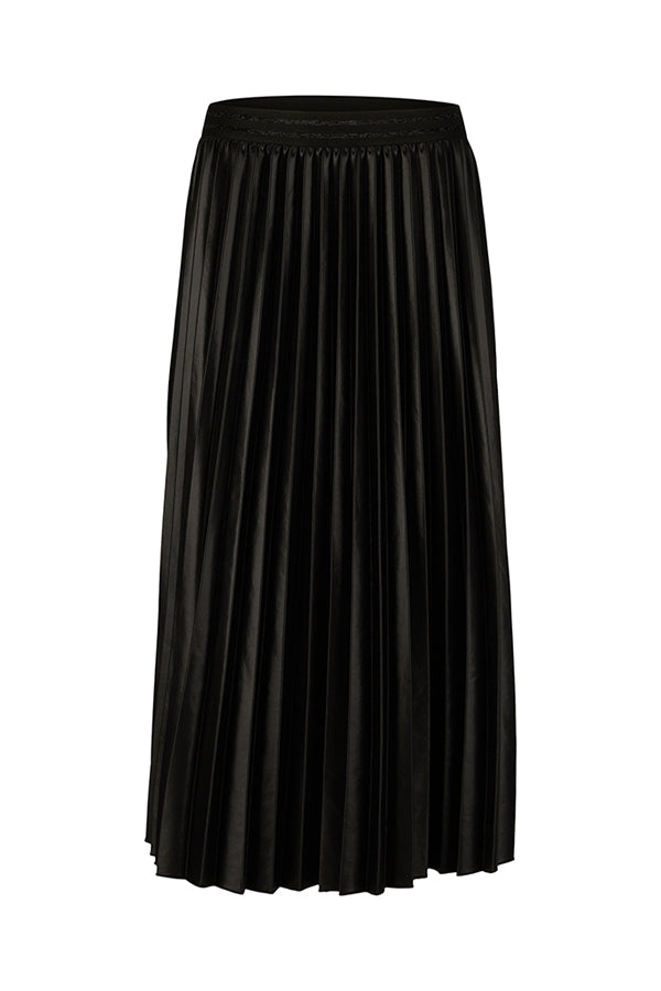 BLACK SHINY PLEATED LONG SKIRT