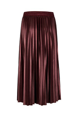 RED SHINY PLEATED LONG SKIRT