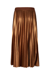 BROWN SHINY PLEATED LONG SKIRT