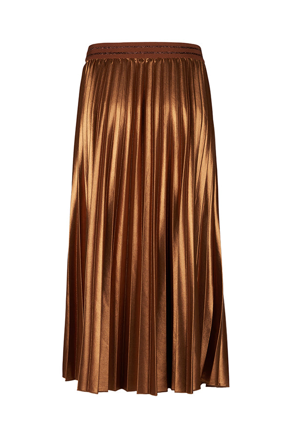 BROWN SHINY PLEATED LONG SKIRT