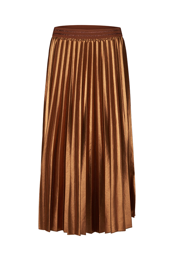 BROWN SHINY PLEATED LONG SKIRT