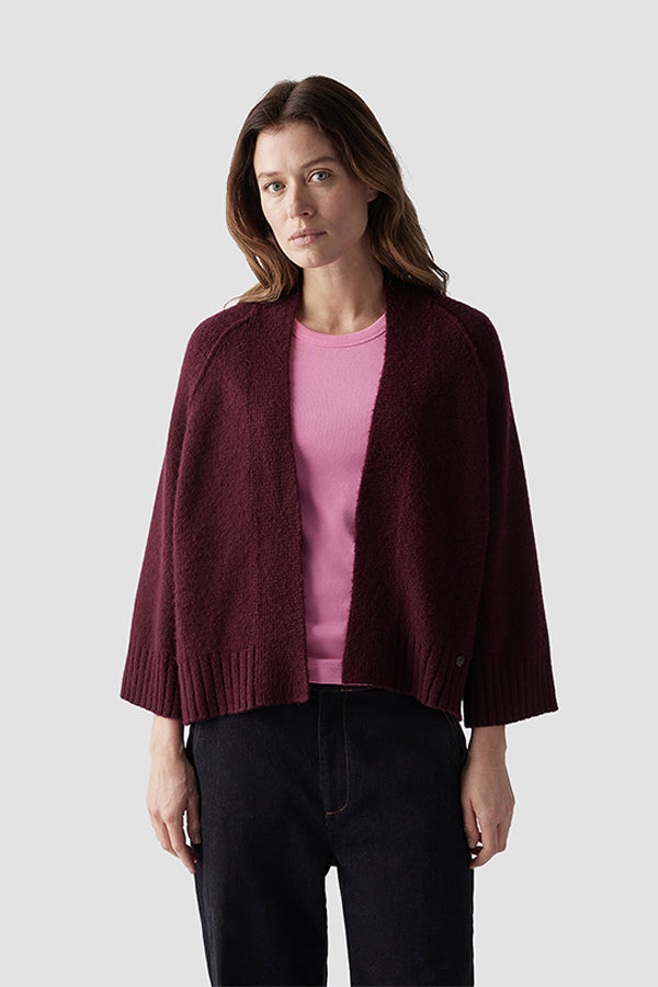 RED WOOL OPEN FRONT CARDIGAN