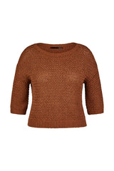 BROWN CROCHET KNIT SWEATER