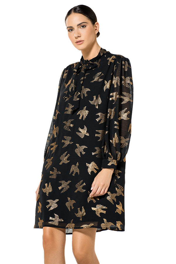 SWALLOW PRINT STRAIGHT DRESS