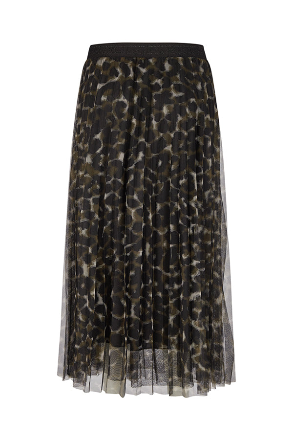 ANIMAL PRINT PLEATED TULLE SKIRT