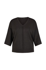 BLACK V-NECK 3/4 SLEEVE SWEATER