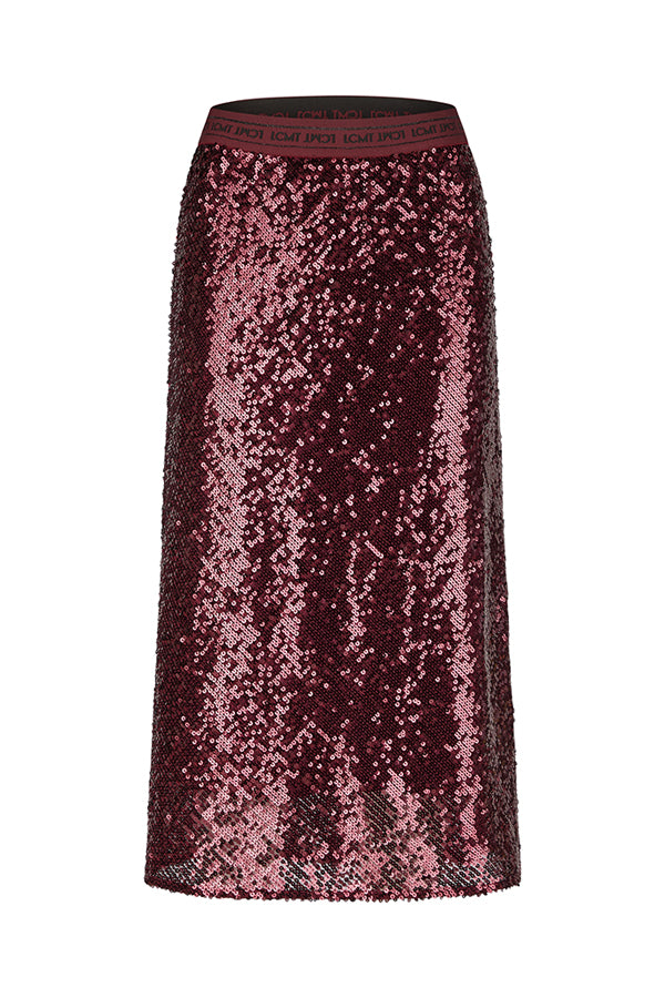 RED SEQUINED LONG SKIRT