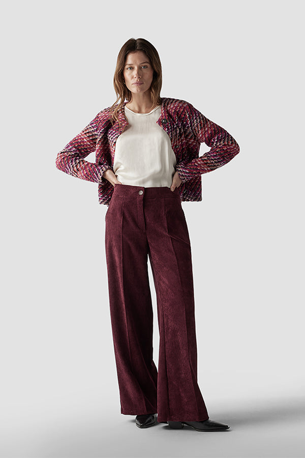 RED WIDE LEG CURDOROY TROUSERS