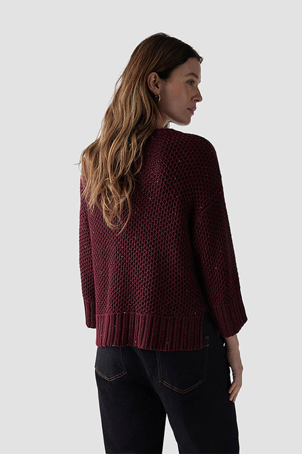 RED KNITTED GLITTERY SWEATER