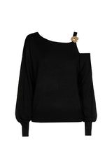 BLACK SHOULDER EFFECT LUREX PULLOVER