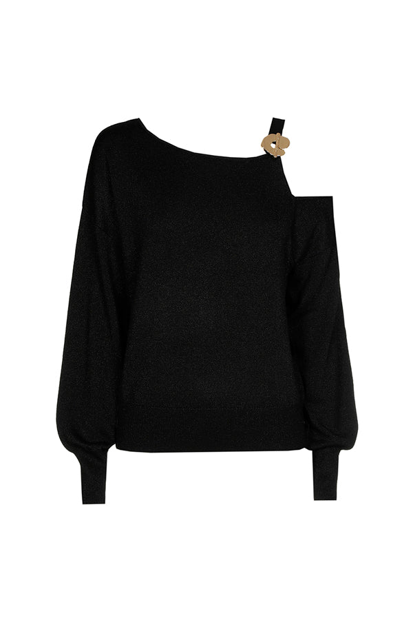 BLACK SHOULDER EFFECT LUREX PULLOVER