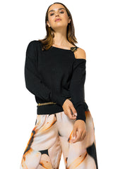 BLACK SHOULDER EFFECT LUREX PULLOVER