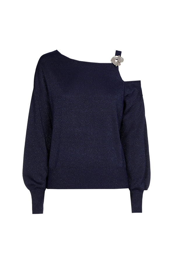 BLUE SHOULDER EFFECT LUREX PULLOVER
