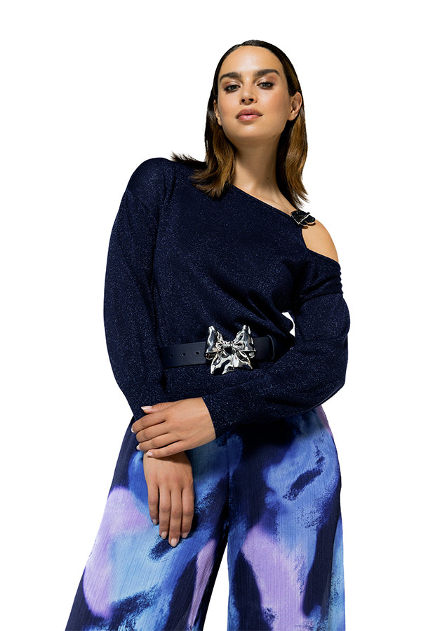 BLUE SHOULDER EFFECT LUREX PULLOVER
