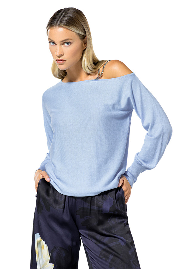 LIGHT BLUE LOOSE CHAIN STRAP PULLOVER