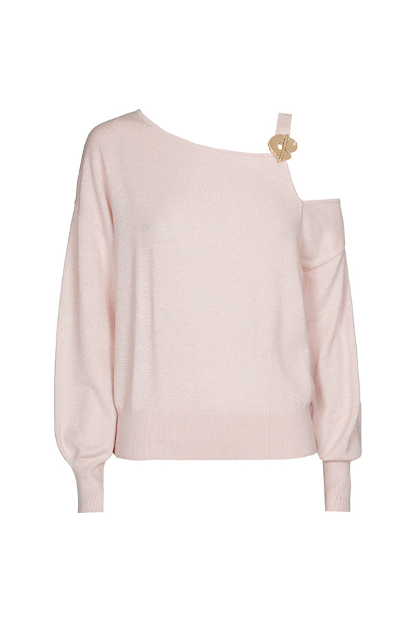 PINK SHOULDER EFFECT LUREX PULLOVER