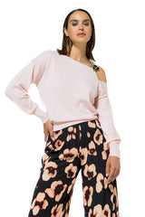 PINK SHOULDER EFFECT LUREX PULLOVER