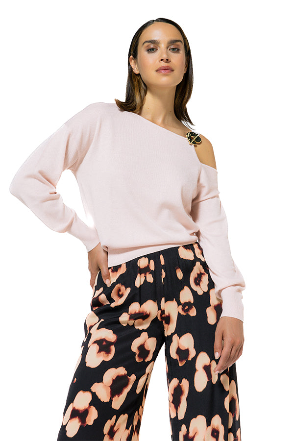 PINK SHOULDER EFFECT LUREX PULLOVER