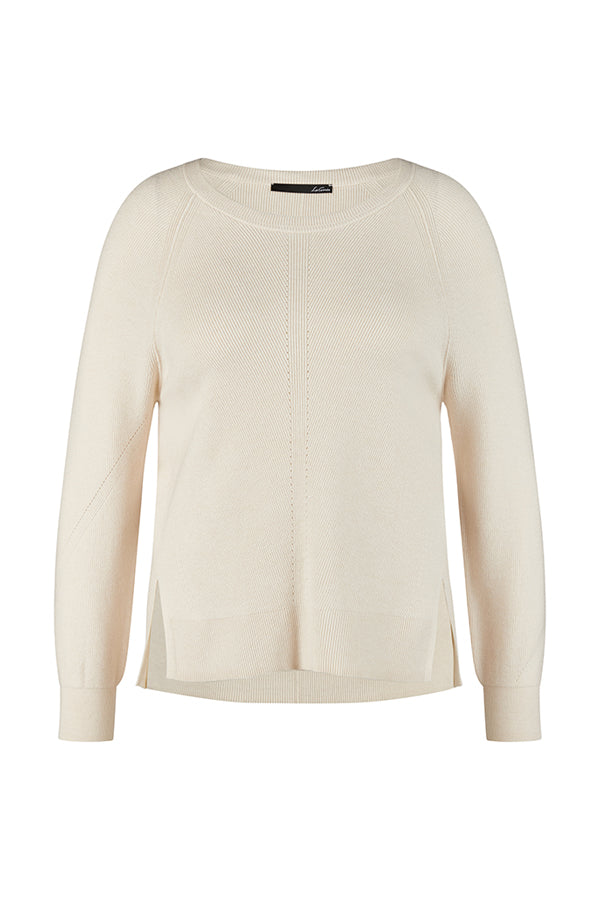 WHITE LONG-SLEEVE SIDE SLITS SWEATER