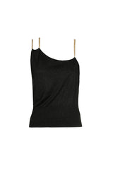 BLACK FITTED LUREX JERSEY CHAIN STRAP TOP