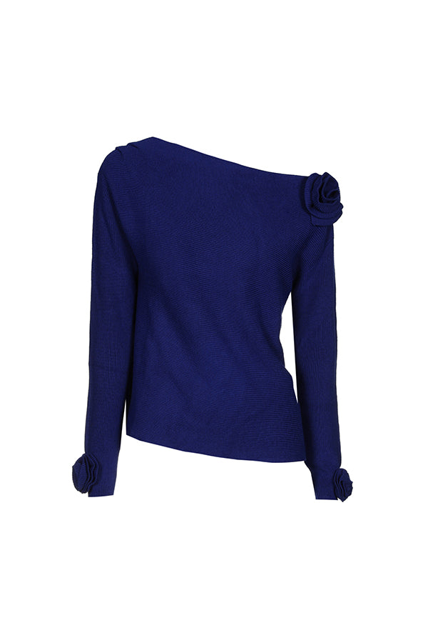 SAPPHIRE JERSEY FLOWER PULLOVER