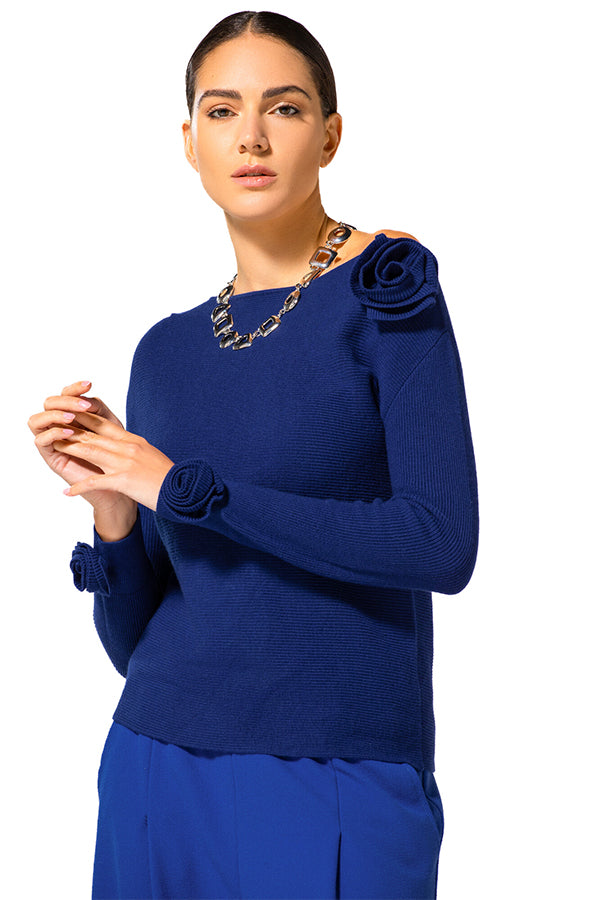 SAPPHIRE JERSEY FLOWER PULLOVER