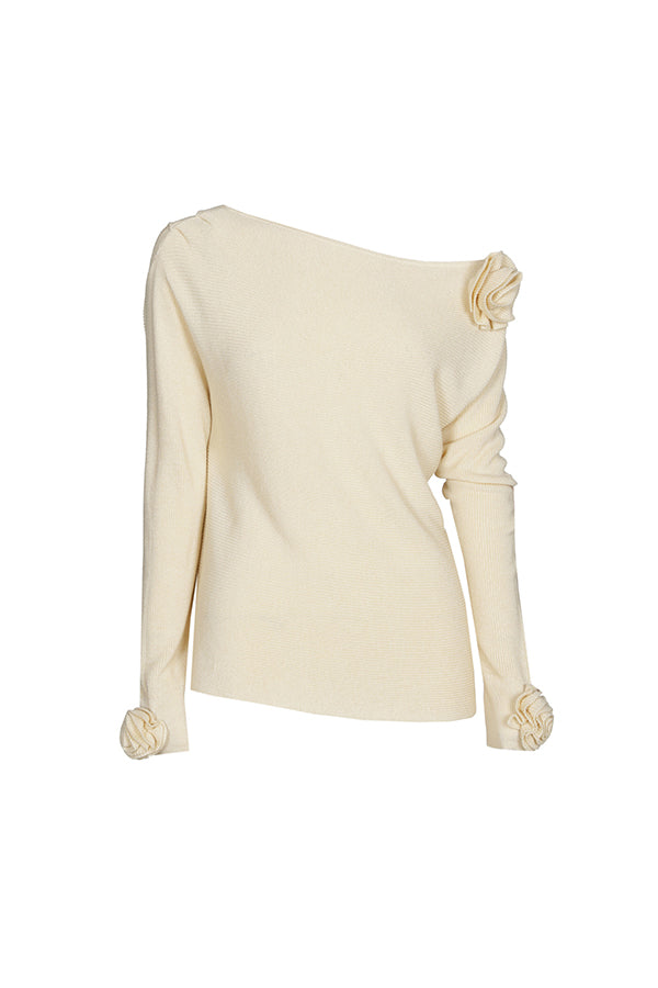 CHAMPAGNE BEIGE JERSEY FLOWER PULLOVER