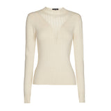 CHAMPAGNE GOLD STAND UP COLLAR SEMI SHEER PULLOVER