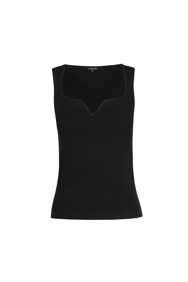 BLACK FITTED RIBBED KNIT TOP