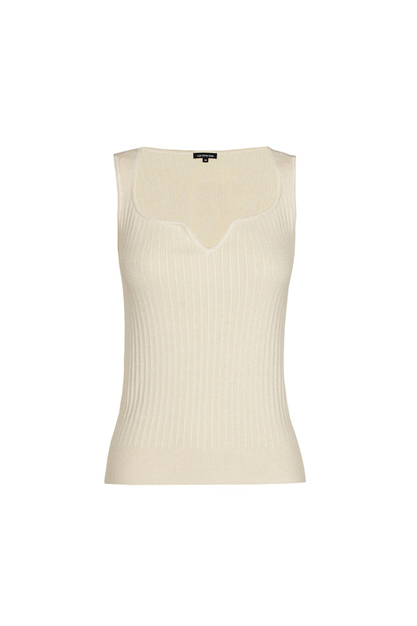 BEIGE FITTED RIBBED KNIT TOP