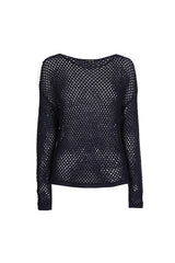 NAVY SEQUINNED SEMI SHEER PULLOVER