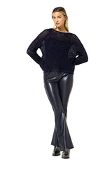 NAVY SEQUINNED SEMI SHEER PULLOVER