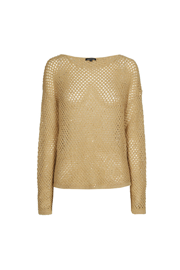 GOLD SEQUINNED SEMI SHEER PULLOVER