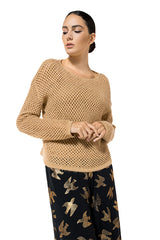 GOLD SEQUINNED SEMI SHEER PULLOVER