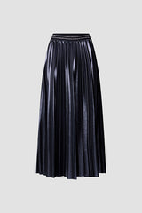 NAVY FAUX LEATHER PLEATED SKIRT