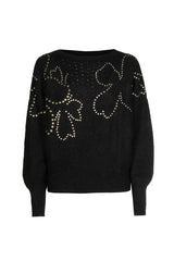 BLACK STUDS COSY LOOSE-FITTING SWEATER