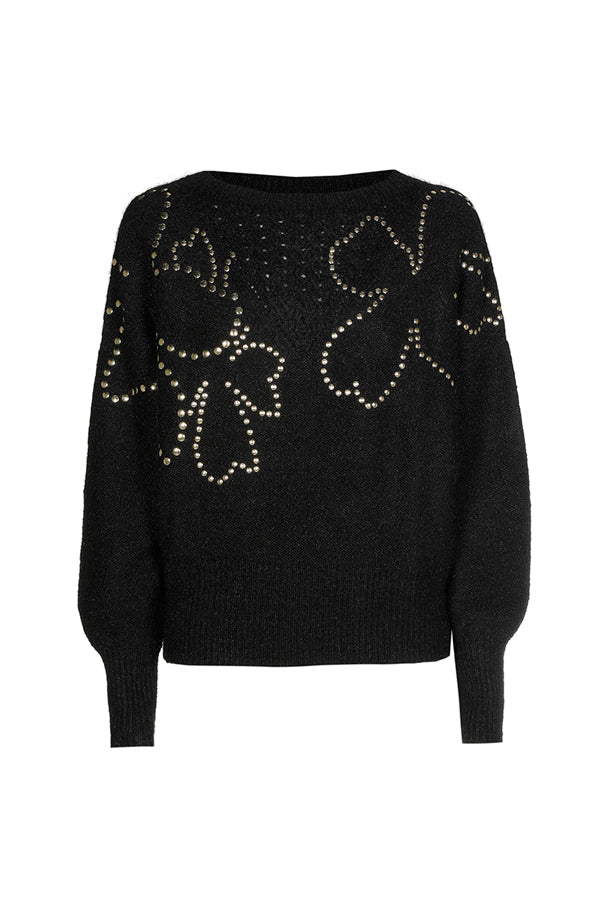 BLACK STUDS COSY LOOSE-FITTING SWEATER